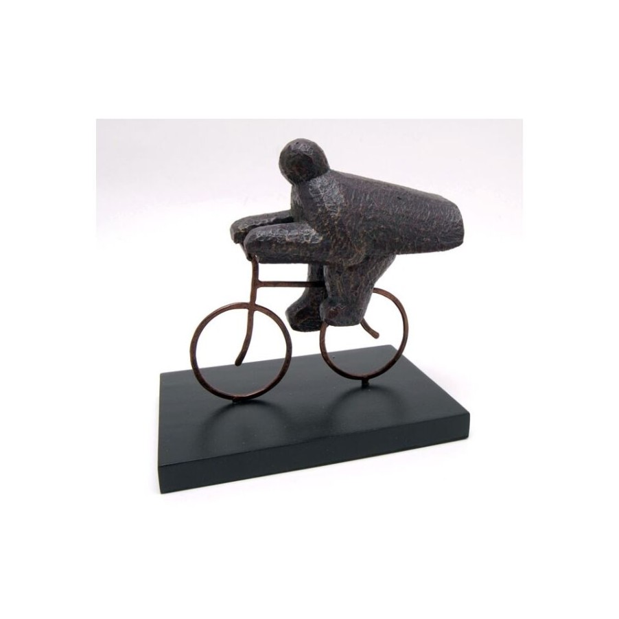 Complementi Trio Design | Scultura Ciclista In Bici In Legno Bronzato