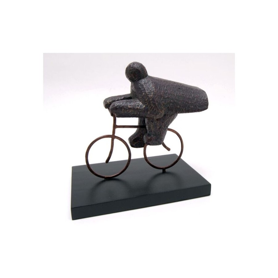 Idee Regalo Trio Design | Scultura Ciclista In Bici In Legno Bronzato