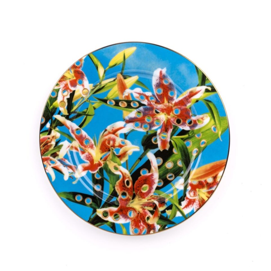 Idee Regalo Seletti | Piatto Porcelain Plate Flower Gold Border Seletti, Porcellana.