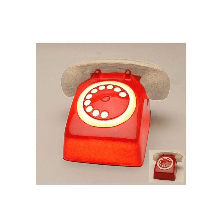 Idee Regalo Trio Design | Lampada Red Phone In Vetroresina E Legno Sbiancato.