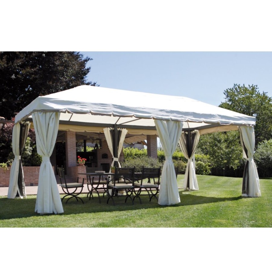 Outdoor Moia | Gazebo Rettangolare In Alluminio Antracite E Tende Ecru'